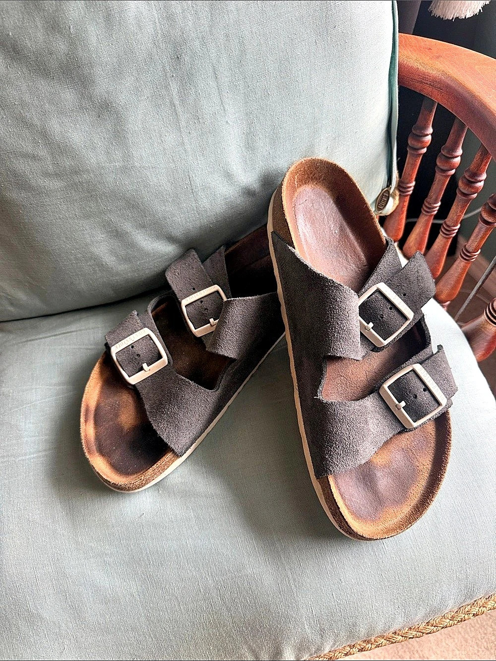 Birkenstock Arizona Suede Soft Footbed Sandals Brown & Black